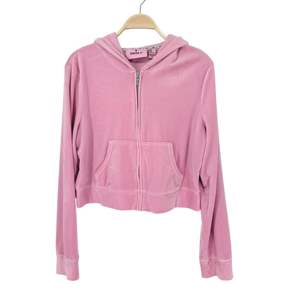 Juicy Couture Forever 21 Hoodie Womens XL Pink Excellent Velour Rhinestone Y2K